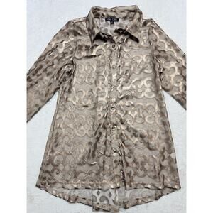 Boho Chic Metallic Mesh Tunic Sz Sm Geometric Bronze Sheer Festival Shirt Party